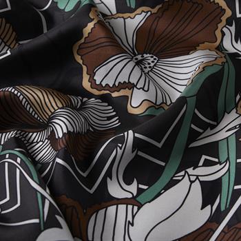 İpekevi Twill İpek Eşarp - Karnaval Çiçekleri Desenli - Acı Kahve