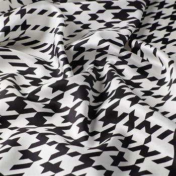 İpekevi Twill İpek Eşarp - Kazayağı Ekose Desenli - Siyah Beyaz