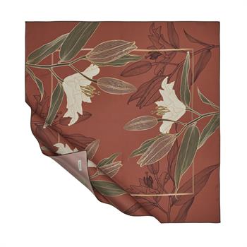 İpekevi Twill İpek Eşarp - Lilyum Desenli - Terracotta