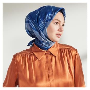 İpekevi Twill İpek Eşarp - London Ekose Desenli - Lacivert