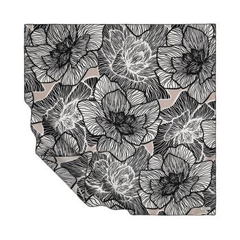 İpekevi Twill İpek Eşarp - Lotus Desenli - Siyah Beyaz