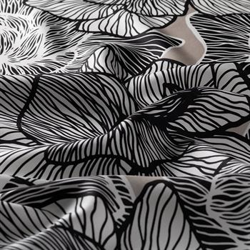 İpekevi Twill İpek Eşarp - Lotus Desenli - Siyah Beyaz