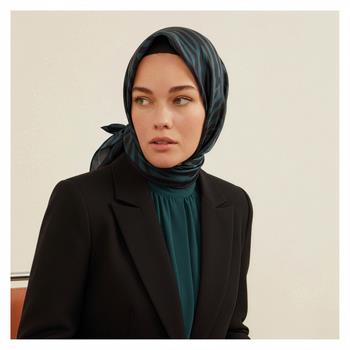 İpekevi Twill İpek Eşarp - Makro Zebra Desenli - Çam Yeşili