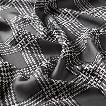 İpekevi Twill İpek Eşarp - Marled Ekose Desenli - Füme