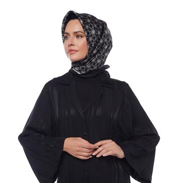 İpekevi Twill İpek Eşarp - Mini Seljuk - Siyah Beyaz