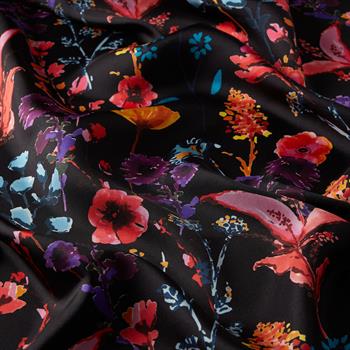 İpekevi Twill İpek Eşarp - Miniature Flower - Siyah