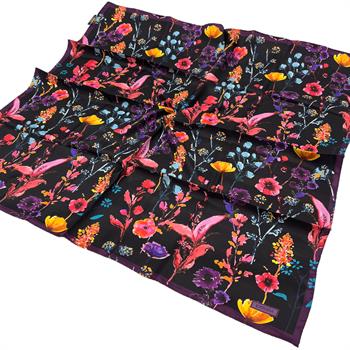 İpekevi Twill İpek Eşarp - Miniature Flower - Siyah