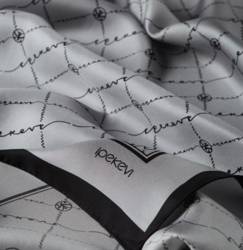 İpekevi Twill İpek Eşarp - Monogram - Gümüş