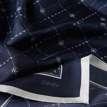 İpekevi Twill İpek Eşarp - Monogram - Lacivert