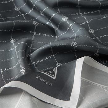 İpekevi Twill İpek Eşarp - Monogram - Metalik Mavi