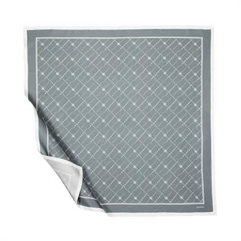 İpekevi Twill İpek Eşarp - Monogram - Metalik Mavi
