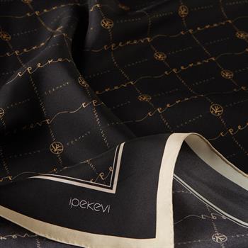 İpekevi Twill İpek Eşarp - Monogram - Siyah Gold