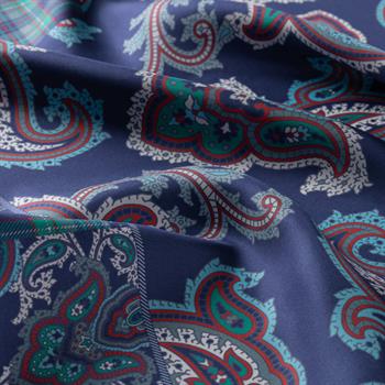 İpekevi Twill İpek Eşarp - Patchwork Desenli - Lacivert Kırmızı