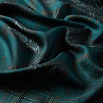İpekevi Twill İpek Eşarp - Patchwork Desenli - Orman Yeşili