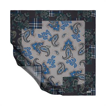 İpekevi Twill İpek Eşarp - Patchwork Desenli - Gümüş
