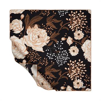 İpekevi Twill İpek Eşarp - Rosa Desenli - Siyah