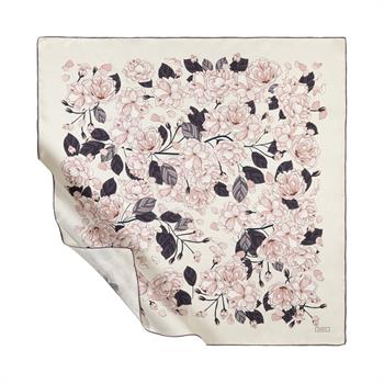 İpekevi Twill İpek Eşarp - Sakura Desenli - İnci Beyazı