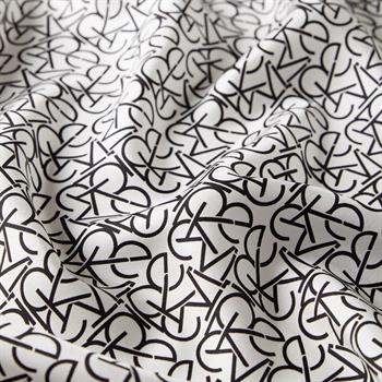 İpekevi Twill İpek Eşarp - Typo Monogram - Beyaz Siyah