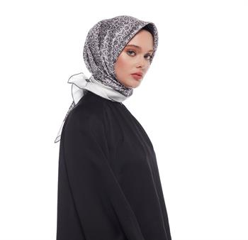 İpekevi Twill İpek Eşarp - Typo Monogram - Füme