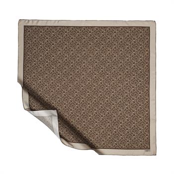İpekevi Twill İpek Eşarp - Typo Monogram - Kahverengi