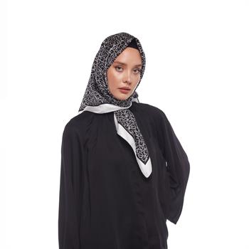 İpekevi Twill İpek Eşarp - Typo Monogram - Siyah Beyaz