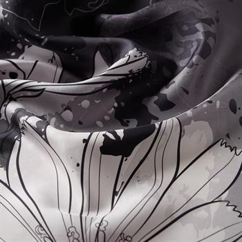 İpekevi Twill İpek Eşarp - Yakamoz Desenli - Siyah Gümüş