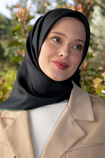 Levidor Çift Taraflı İpek Eşarp - Zümrüt Siyah