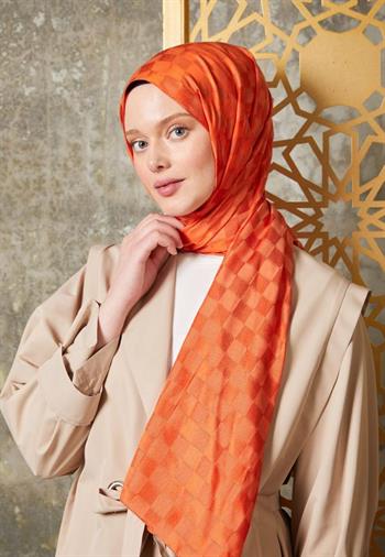 Levidor Jakarlı Şal - Dama - Turuncu