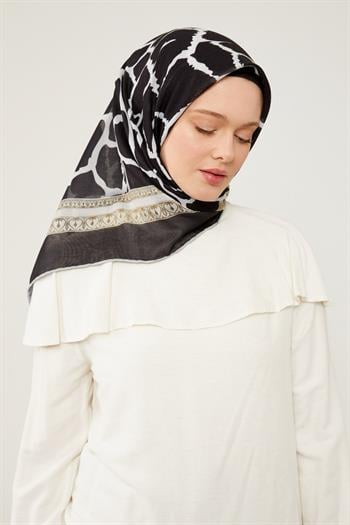 Levidor Soft Pamuk Eşarp - 90040-01 Siyah Krem