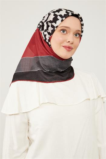 Levidor Soft Pamuk Eşarp - 90047-02 Siyah Kırmızı