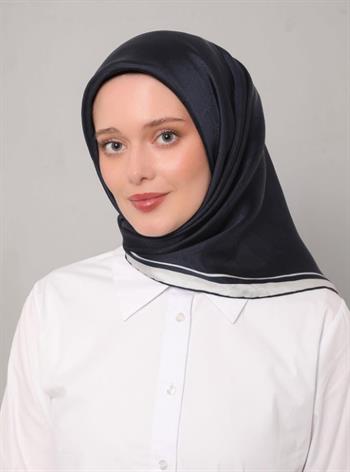 Levidor Twill İpek Eşarp - Monogram - Lacivert Beyaz