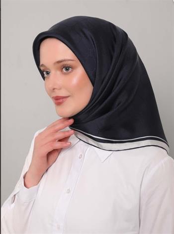 Levidor Twill İpek Eşarp - Monogram - Lacivert Beyaz