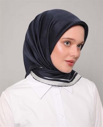 Levidor Twill İpek Eşarp - Monogram - Lacivert Beyaz