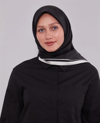 Levidor Twill İpek Eşarp - Monogram - Siyah Beyaz