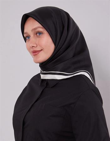 Levidor Twill İpek Eşarp - Monogram - Siyah Beyaz