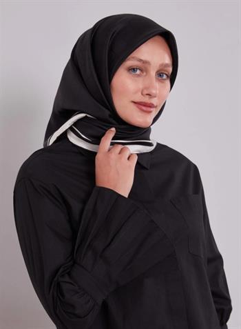 Levidor Twill İpek Eşarp - Monogram - Siyah Beyaz