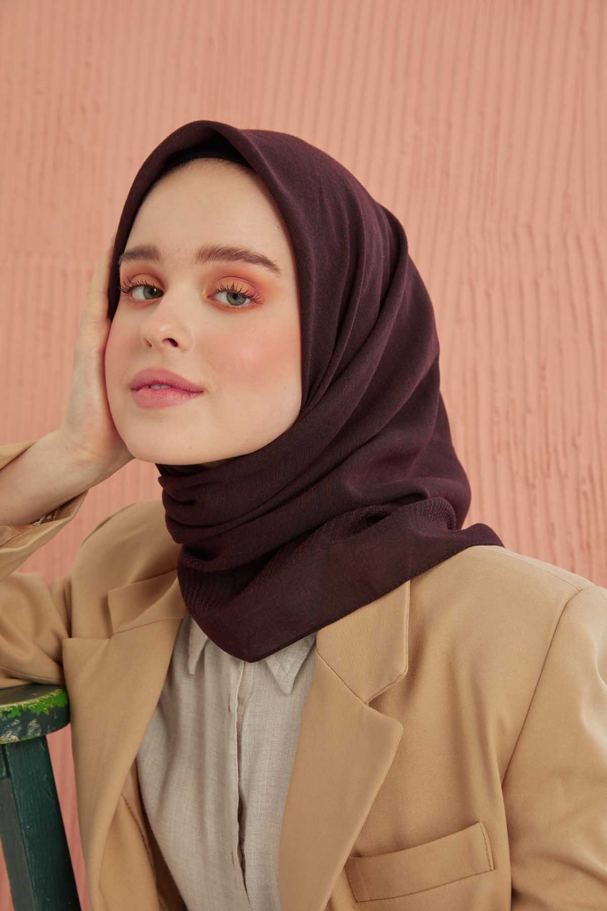 Miray Düz Pamuk Eşarp - Bordo Siyah