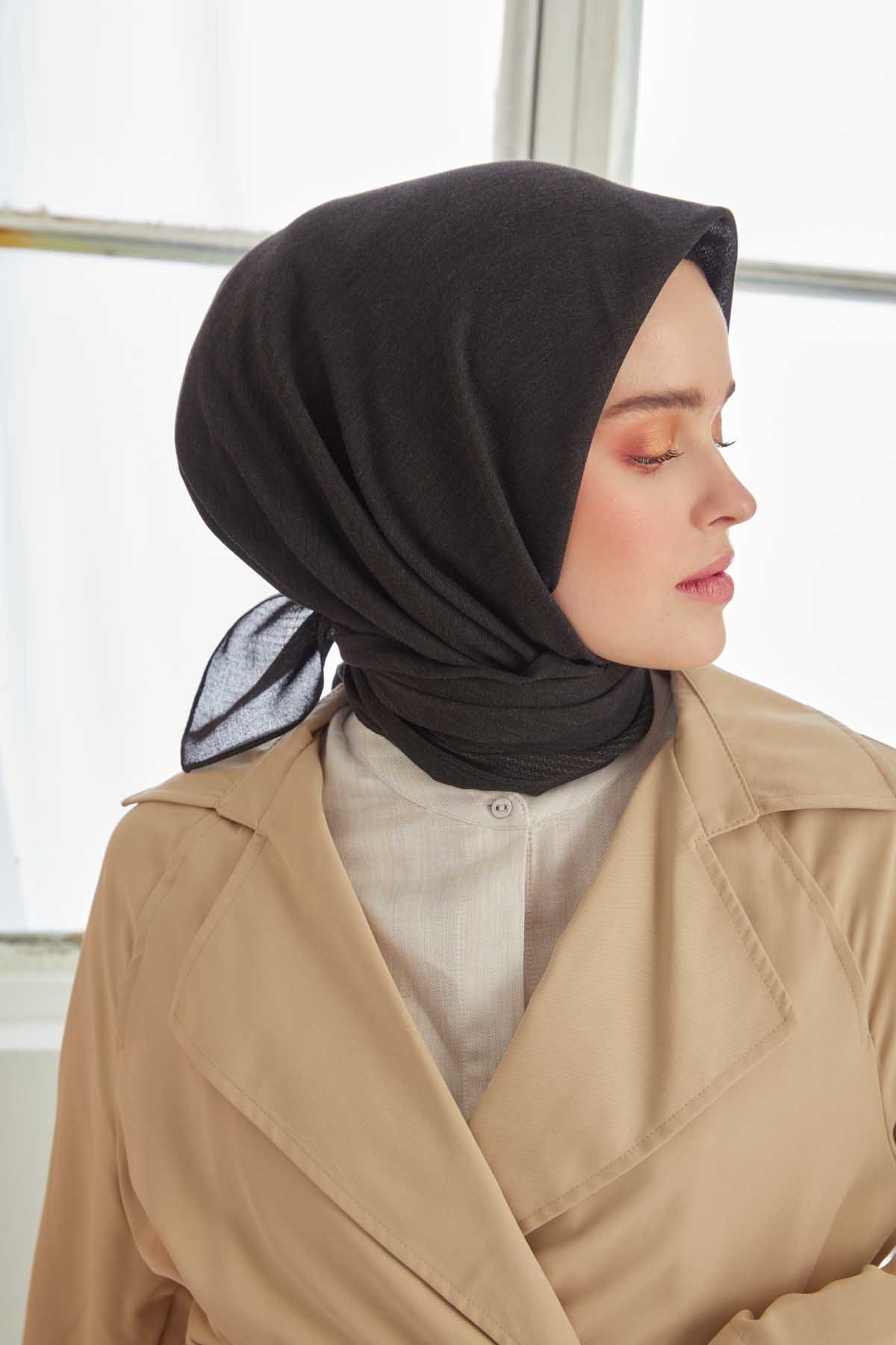 Miray Düz Pamuk Eşarp - Füme Siyah