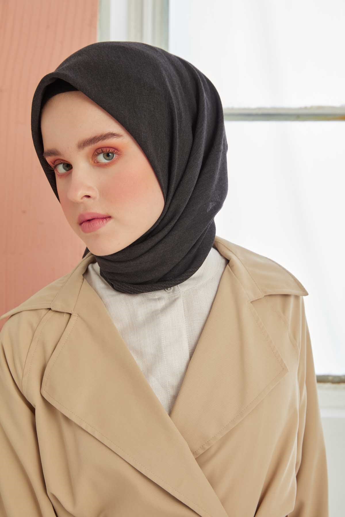 Miray Düz Pamuk Eşarp - Füme Siyah