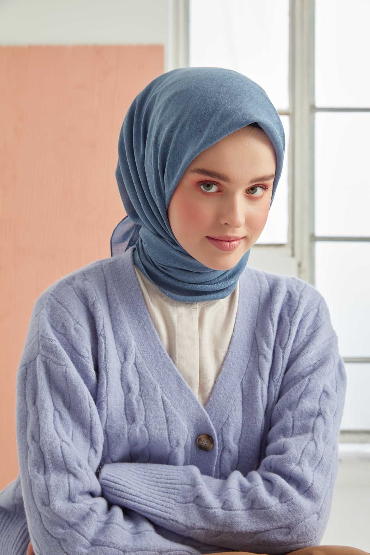 Miray Düz Pamuk Eşarp - İndigo