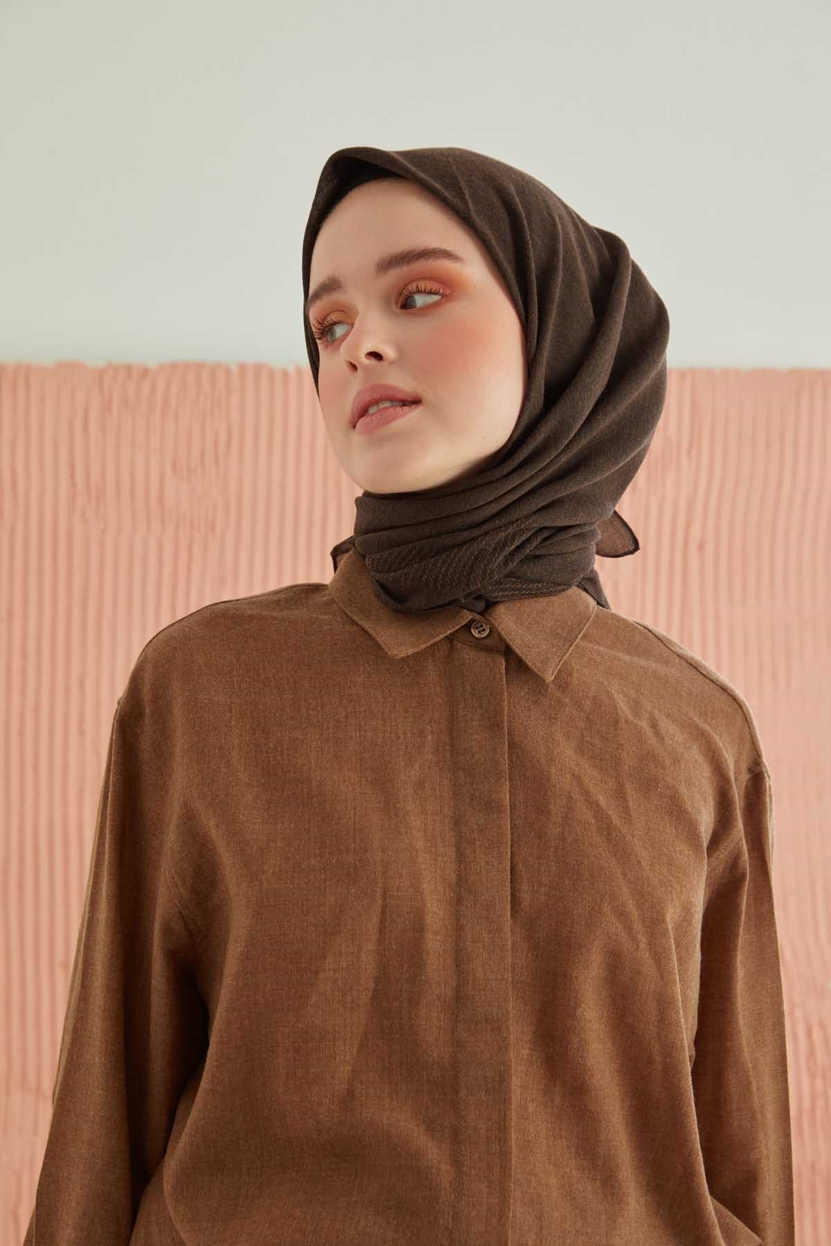 Miray Düz Pamuk Eşarp - Kahve Siyah