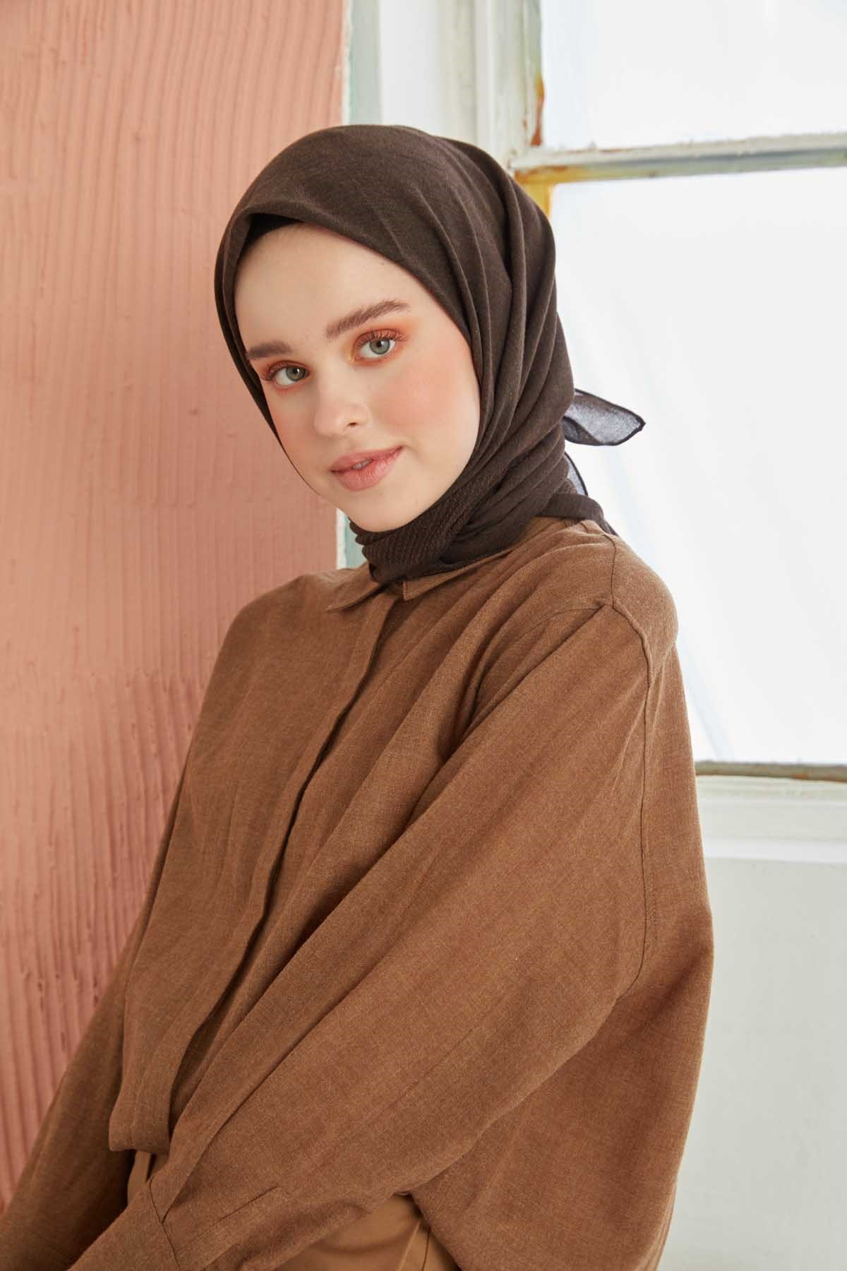 Miray Düz Pamuk Eşarp - Kahve Siyah