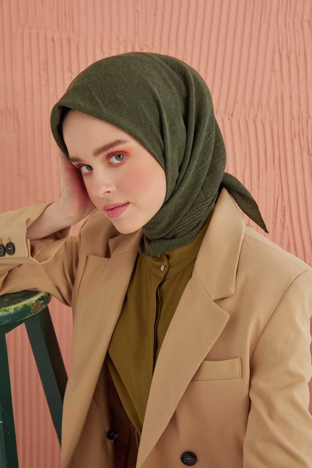 Miray Düz Pamuk Eşarp - Koyu Haki