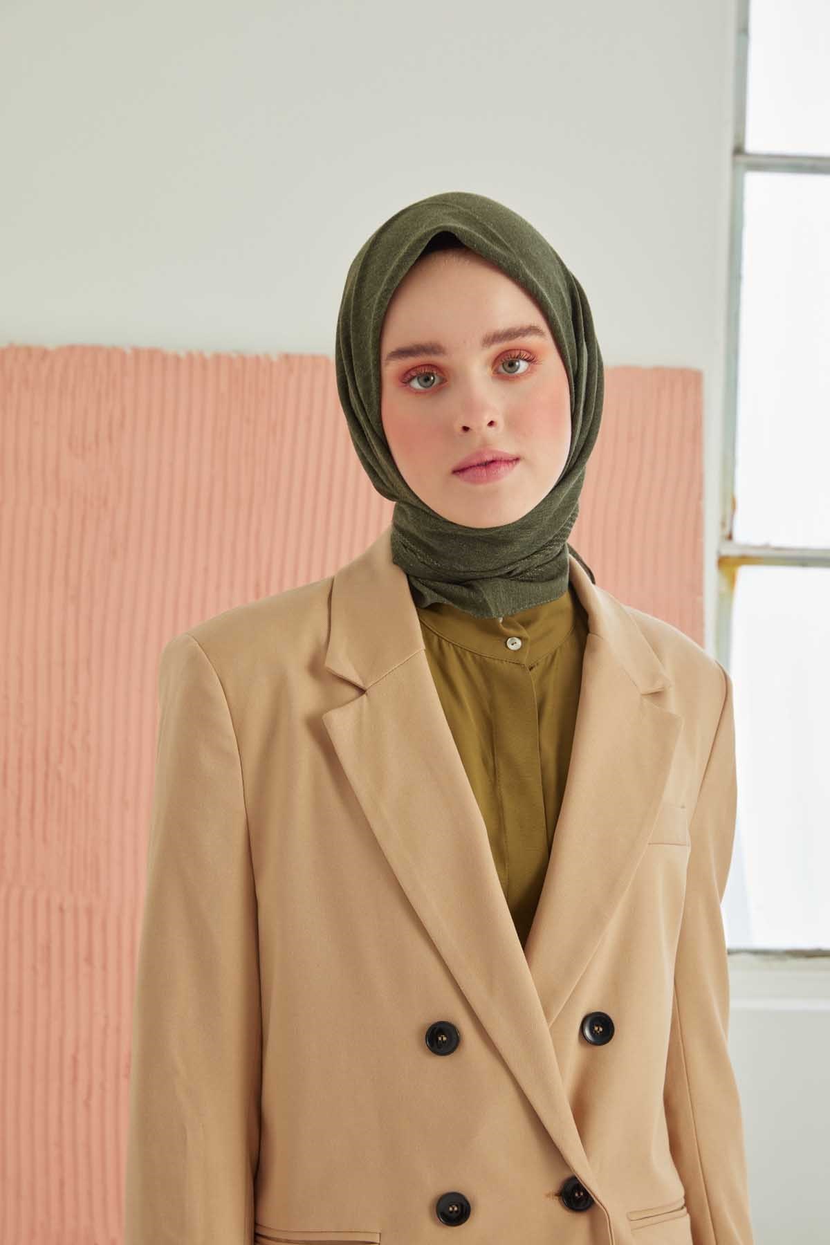 Miray Düz Pamuk Eşarp - Koyu Haki