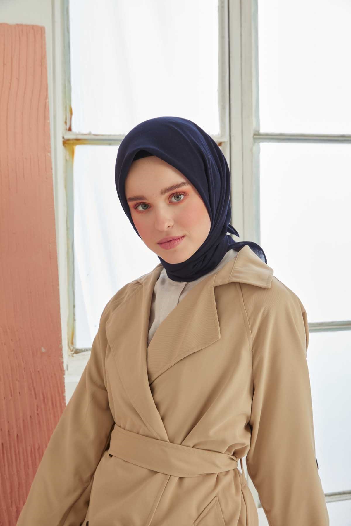 Miray Düz Pamuk Eşarp - Lacivert