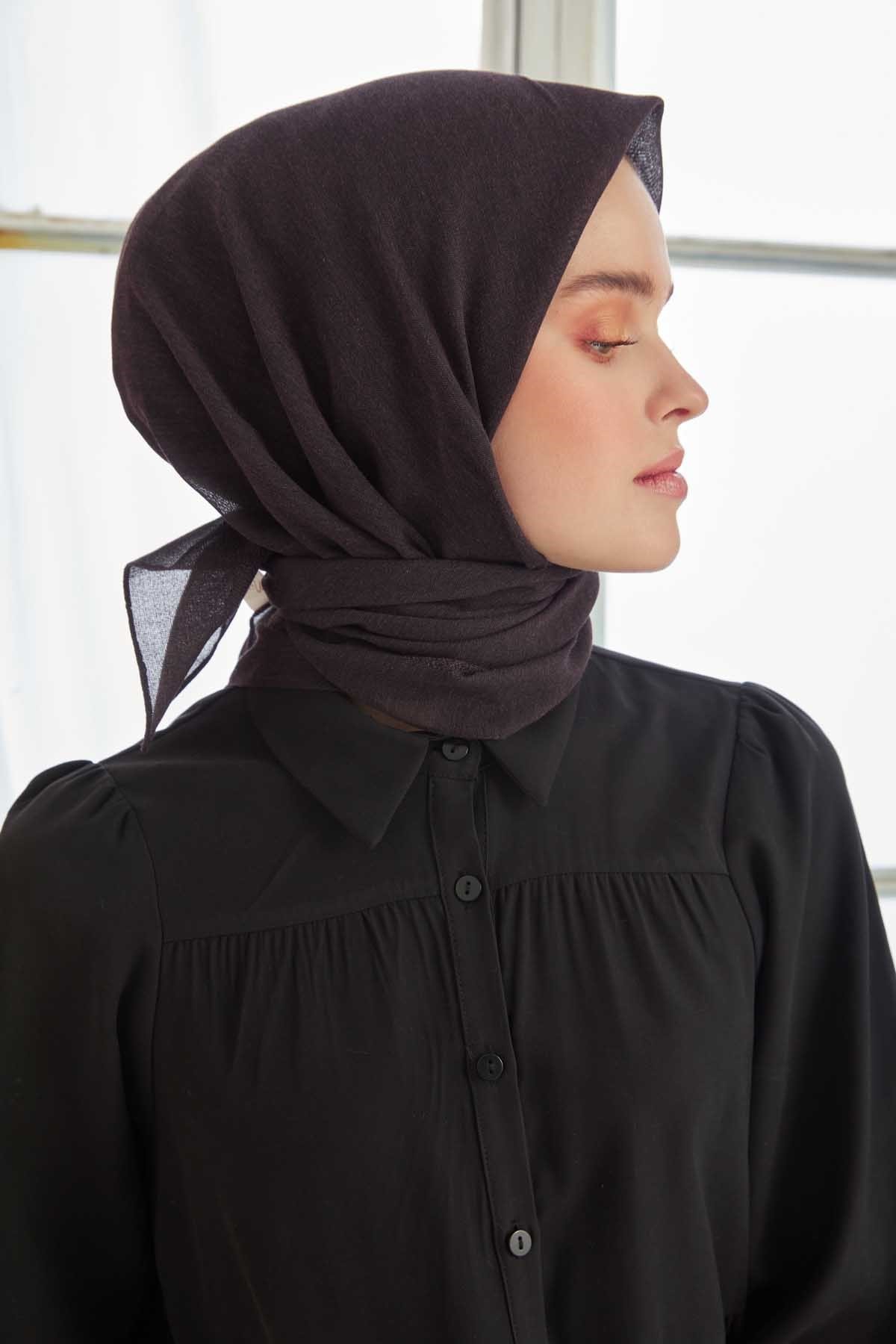 Miray Düz Pamuk Eşarp - Mürdüm Siyah
