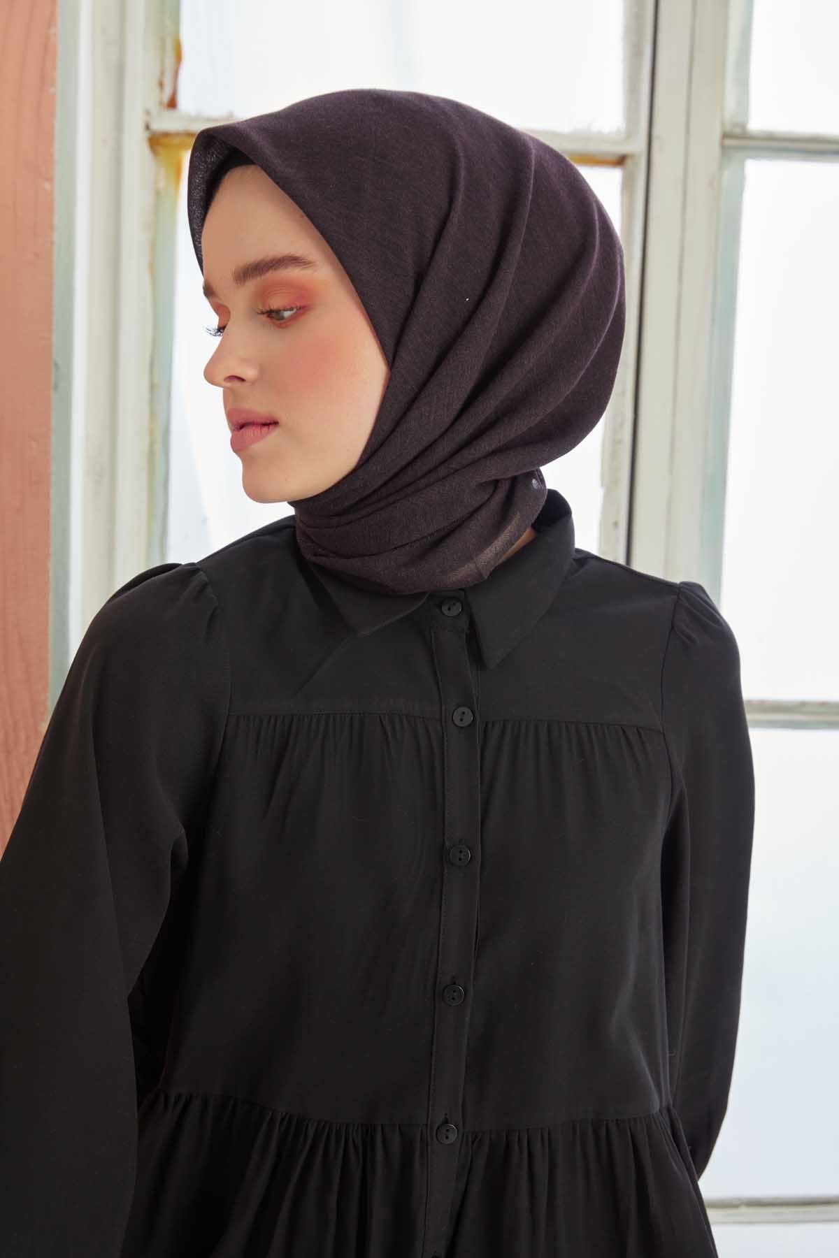 Miray Düz Pamuk Eşarp - Mürdüm Siyah