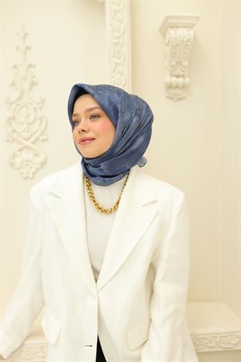Silk Home Desenli Shiny Eşarp - 8647 - İndigo