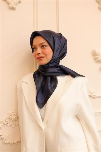 Silk Home Desenli Shiny Eşarp - 8647 - Koyu Lacivert