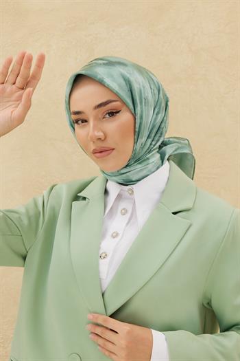 Silk Home Desenli Shiny Eşarp - 8647 - Su Yeşili